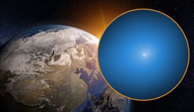 earth in the background on the left and view of interstellar comet 3I/Atlas on the right.