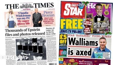 "Thousands of Epstein files and photos released" reads the headline on the front page of the Times.