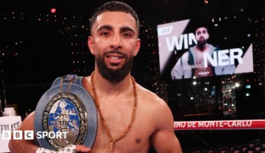 Shabaz Masoud poses with his European super-bantamweight title belt