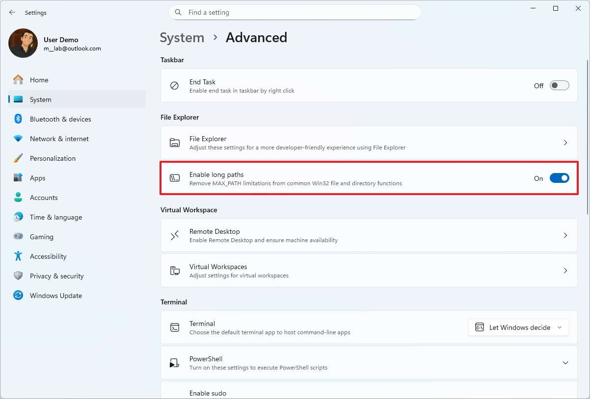 Enable long paths on Windows 11