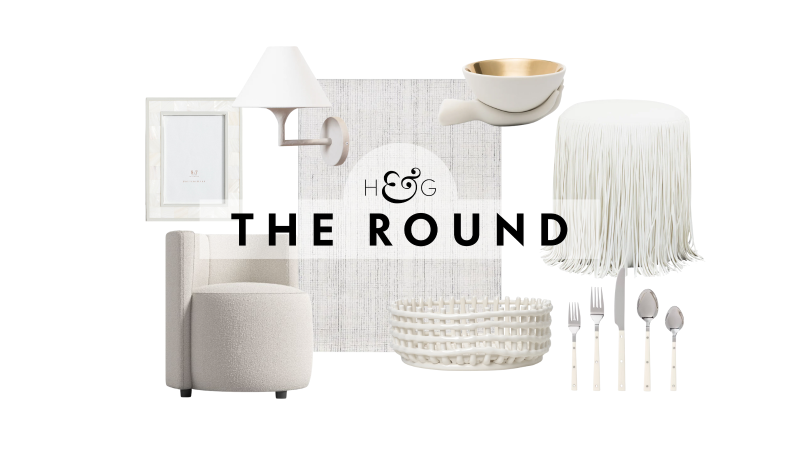 an assortment of white home decor