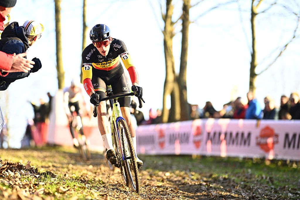 Belgian Thibau Nys pictured in action during the men's elite race of the World Cup cyclocross cycling event in Gavere on Friday 26 December 2025, stage 7 (out of 12) of the UCI World Cup competition.BELGA PHOTO JASPER JACOBS (Photo by JASPER JACOBS / BELGA MAG / Belga via AFP)