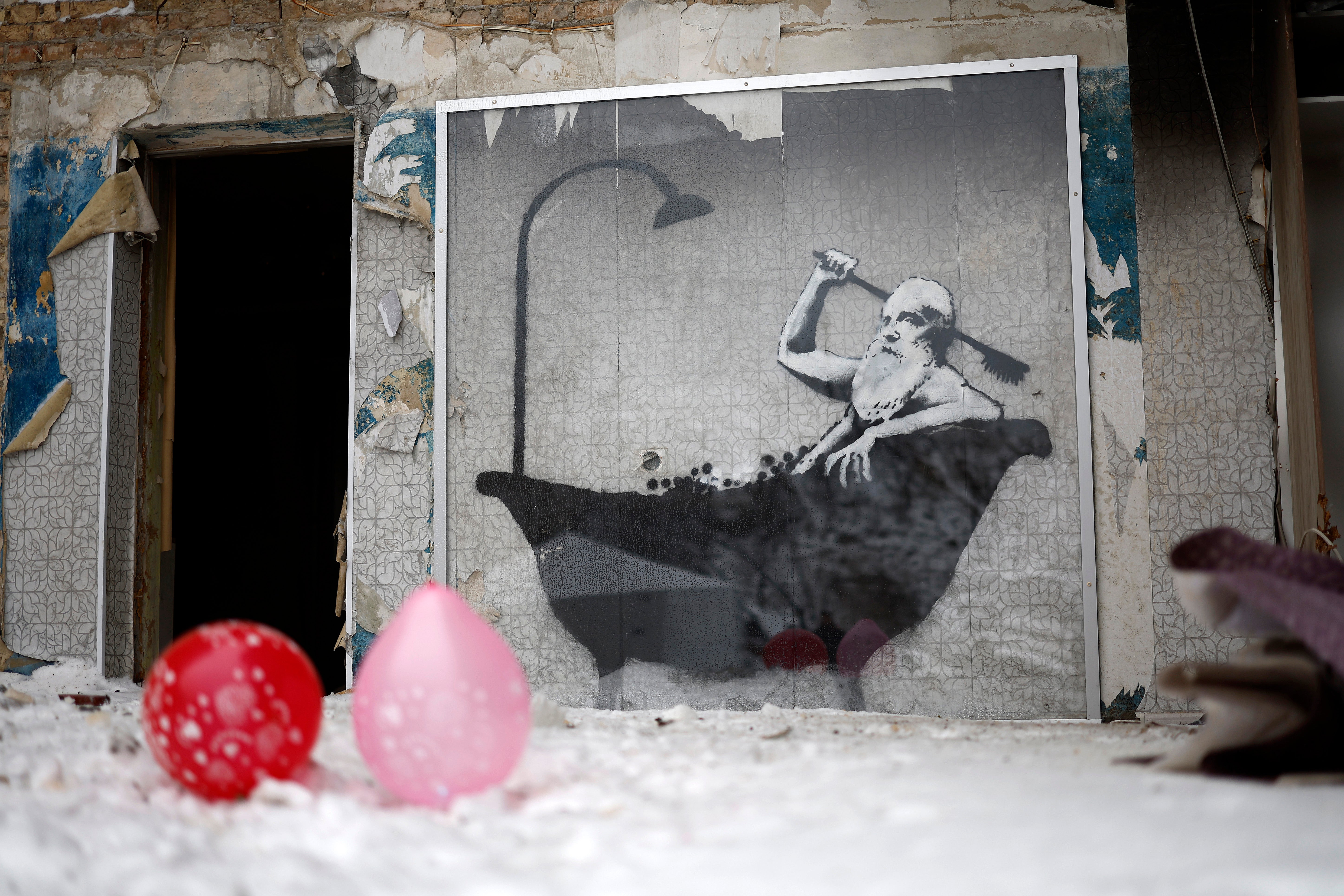 Seven murals of solidarity were created by Banksy around Ukraine