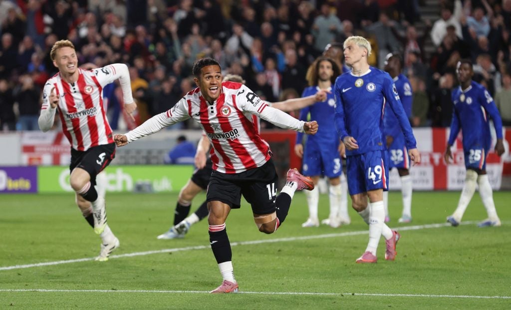 Brentford star Fabio Carvalho celebrating goal against Chelsea