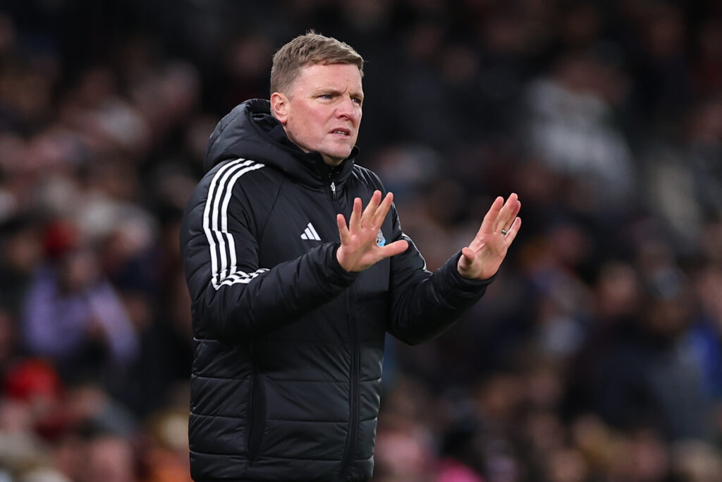 Eddie Howe gestures on the touchline during Newcastle United's Premier League game against Burnley.