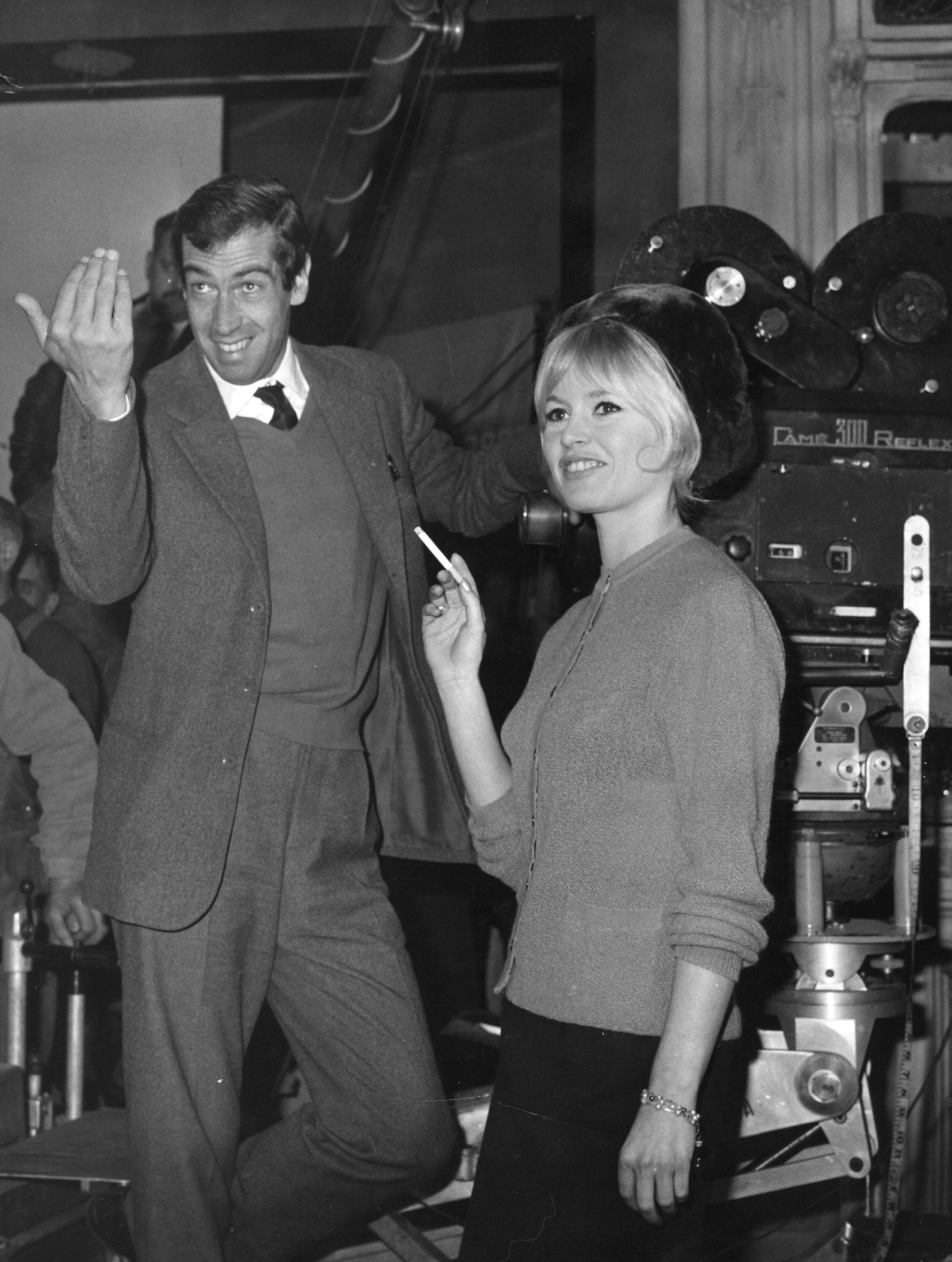 Bardot on a film set with her first husband, the director Roger Vadim