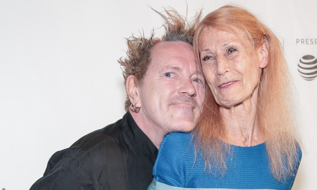 John Lydon (L) poses with wife Nora Forster