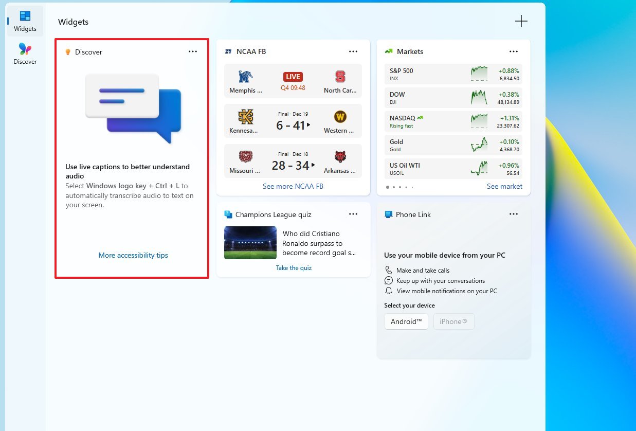 Discover Windows widget