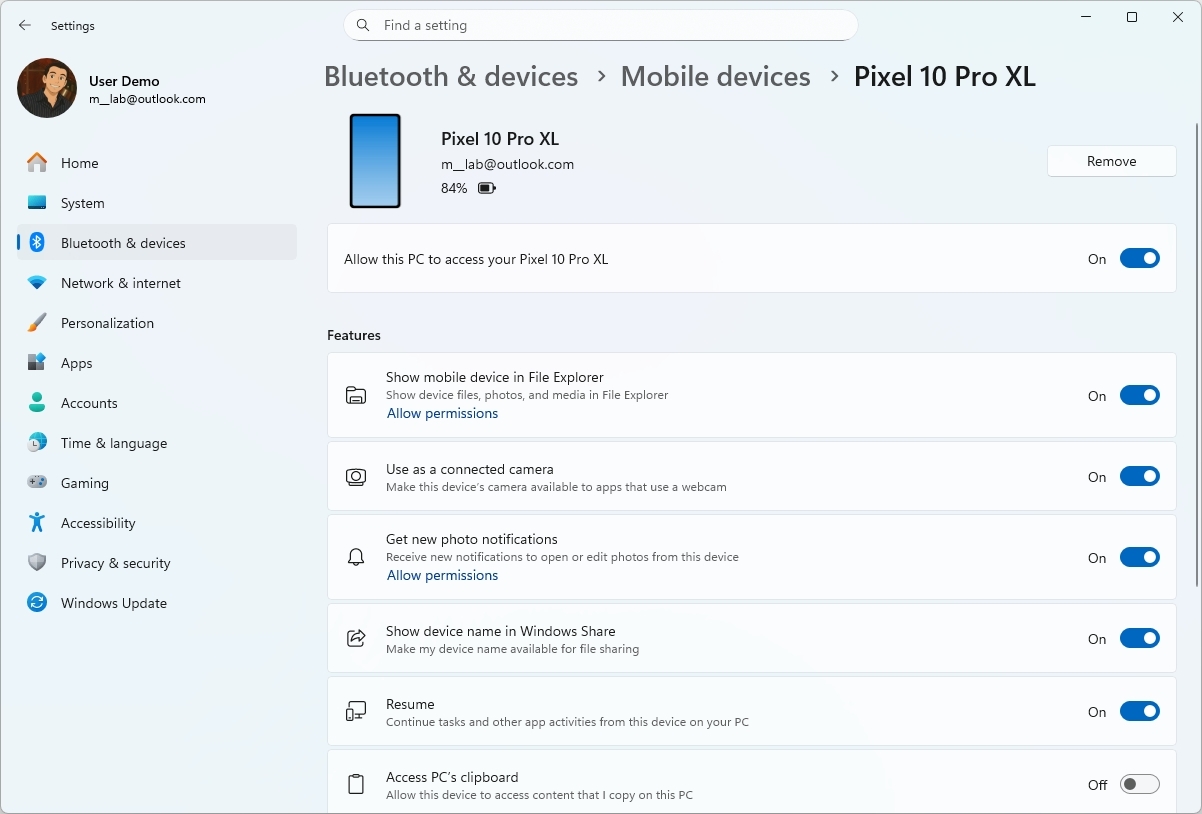 Windows 11 new Mobile Devices settings