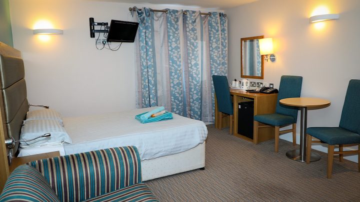 A twin room in Bowland House, which has a TV, tea and coffee making facilities and a mini
fridge Pic: LTHTR