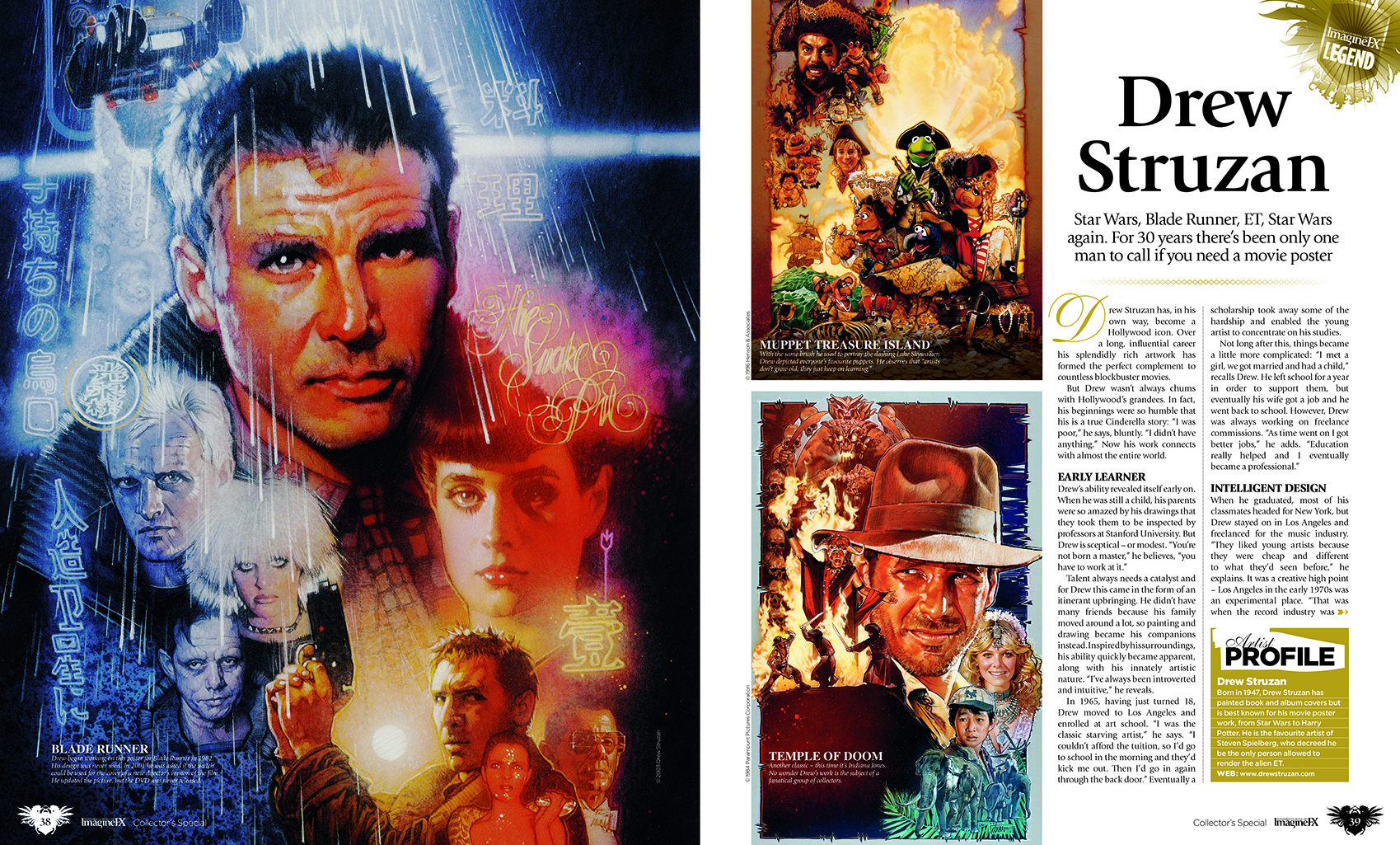 A magazine spread showing movie poster art by Drew Struzan