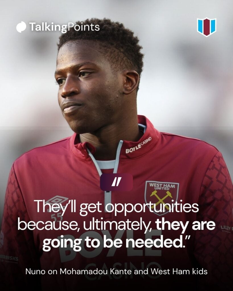 West Ham United's Mohamadou Kante during the pre-match warm-up during the Premier League match between West Ham United and Aston Villa at London Stadium on December 14, 2025 in London, England.