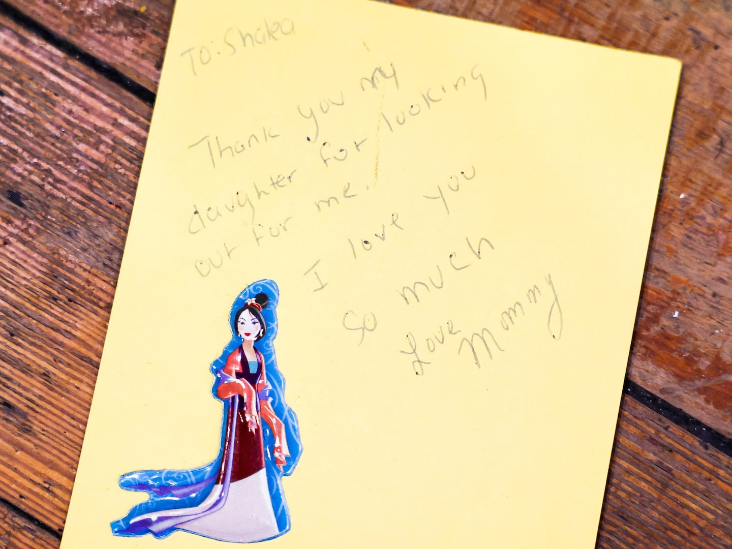 A handwritten note from Latarsha Sanders to her daughter Shalea. 