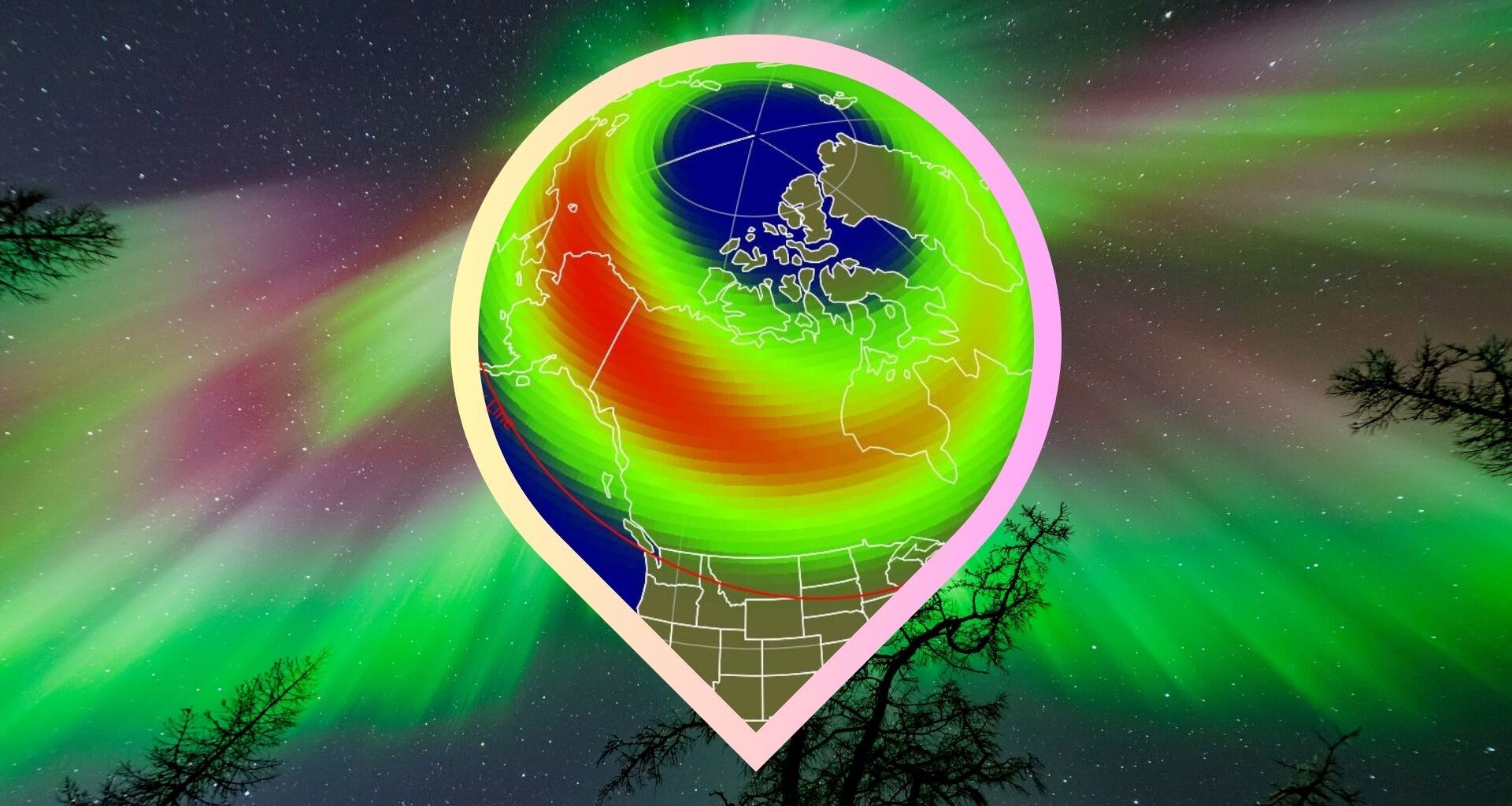 night sky map showing the 10 states where auroras could be visible as they're above, at least in some part, the aurora viewline for tonight dec. 23.