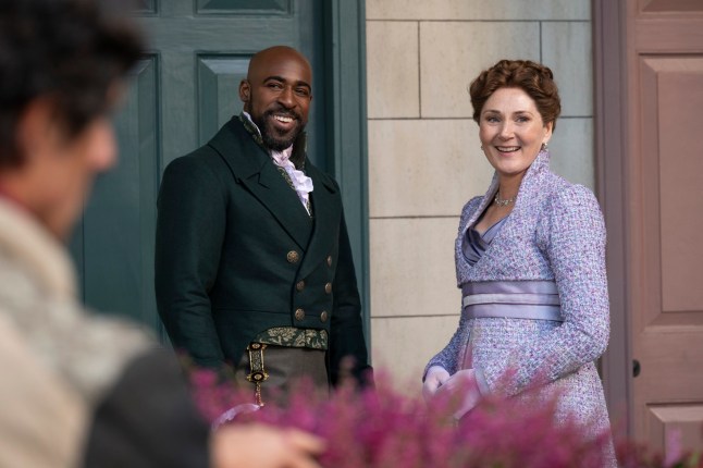 Bridgerton. (L to R) Daniel Francis as Lord Anderson, Ruth Gemmell as Lady Violet Bridgerton in episode 402 of Bridgerton. Cr. Liam Daniel/Netflix ?? 2025
