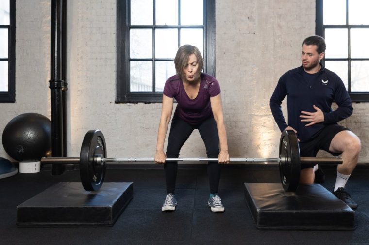 Anna Maxted does intensive strength training at Matt Roberts Evolution gym with personal trainer Ollie Cascarina, to combat osteoporosis.