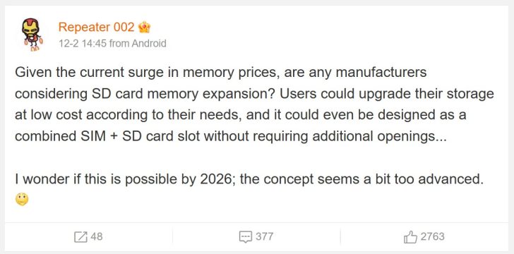 Smartphone manufacturers are thinking of bringing back the microSD card slot due to the increasing DRAM prices
