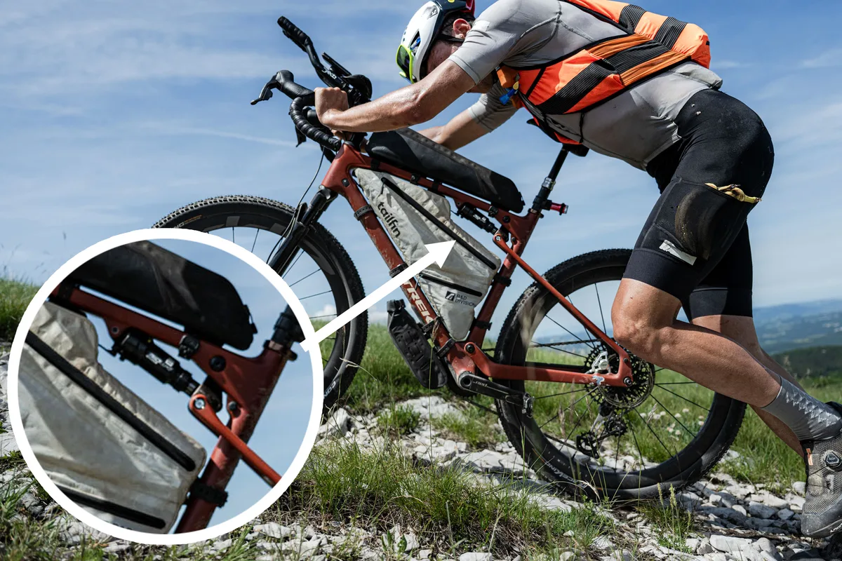 Trek full suspension gravel bike being ridden by Justinas Leveika