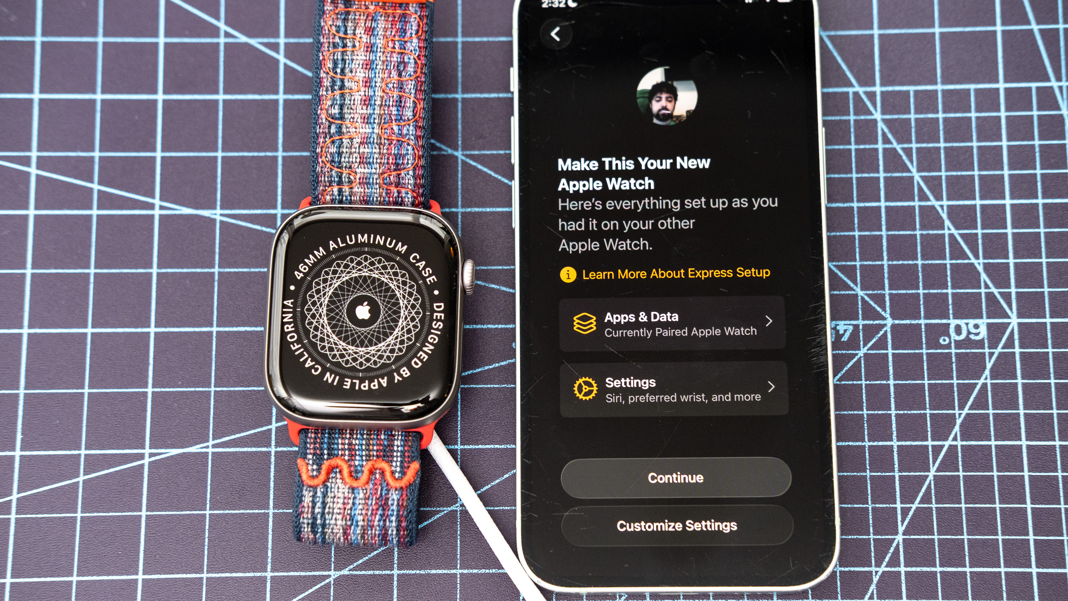 Apple Watch Series 11 close-up showing the setup and pairing process