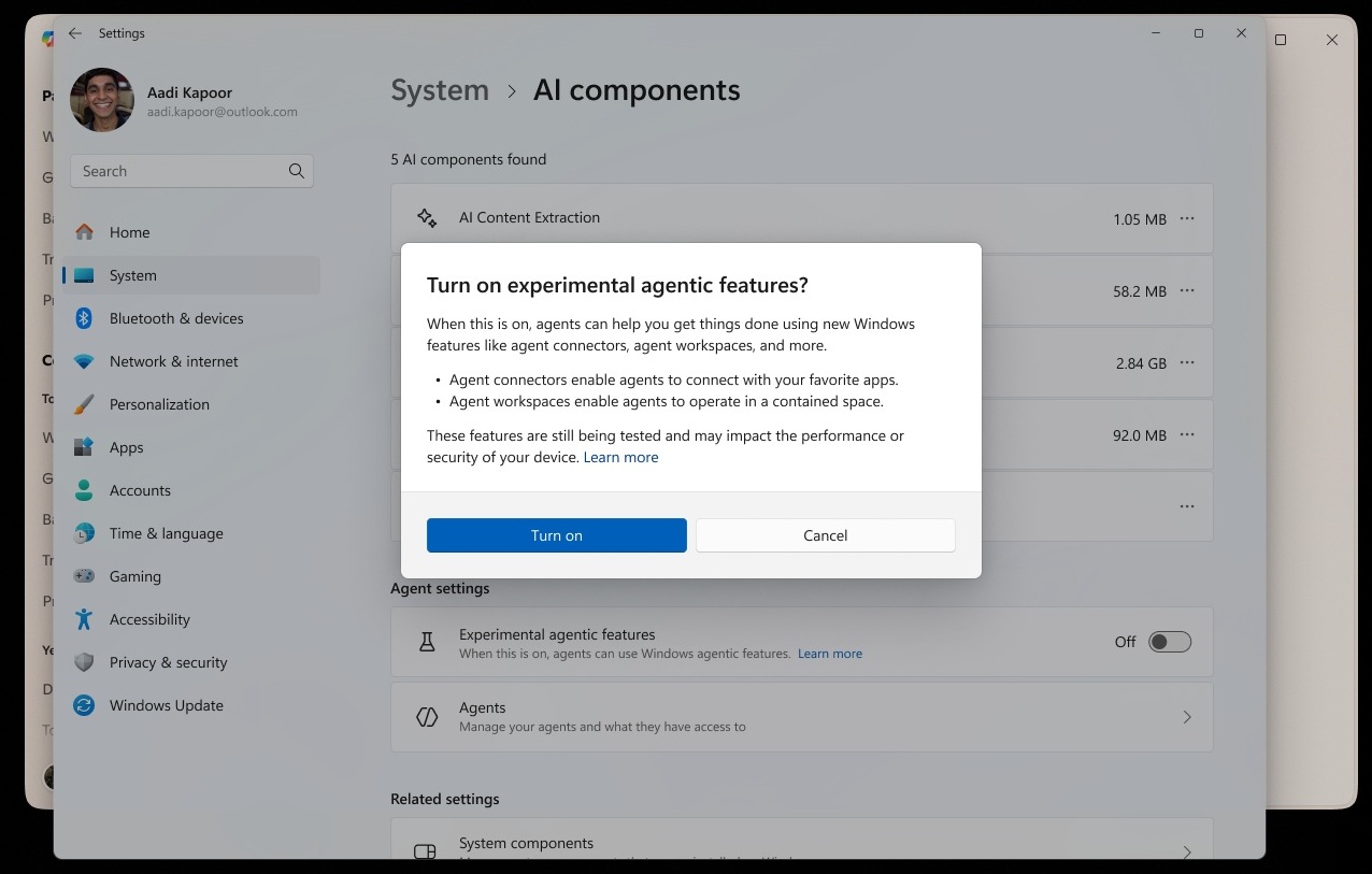 Windows 11 Agentic AI settings