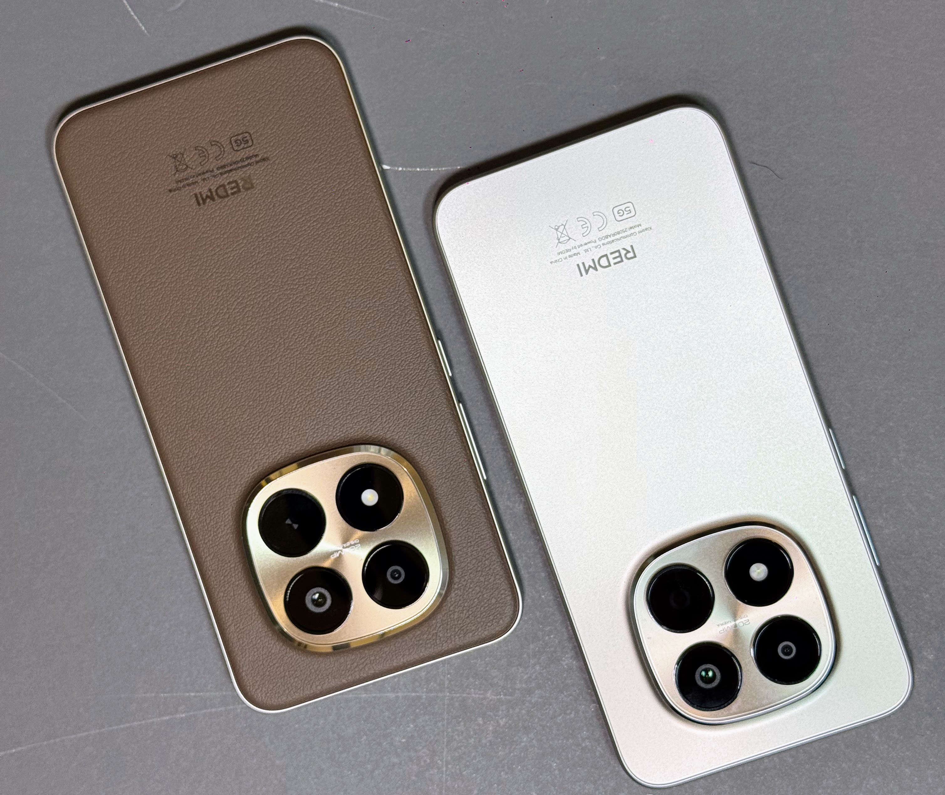 Silver and brown rear panels of the Redmi Note 15 Pro and Pro Plus