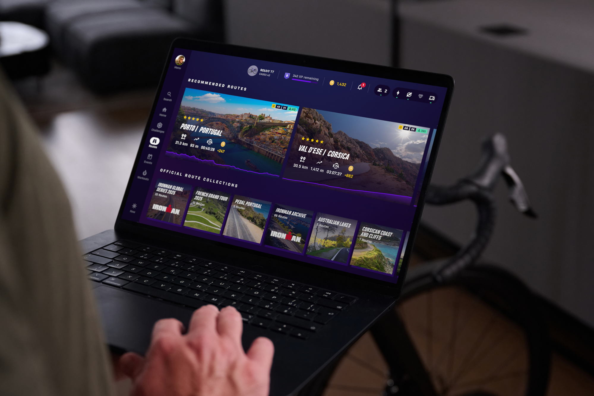 Rouvy application on laptop screen