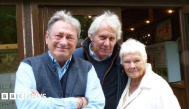 Gardener and broadcaster Alan Titchmarsh with British Wildlife Centre founder David Mills and his partner, actor Dame Judi dench