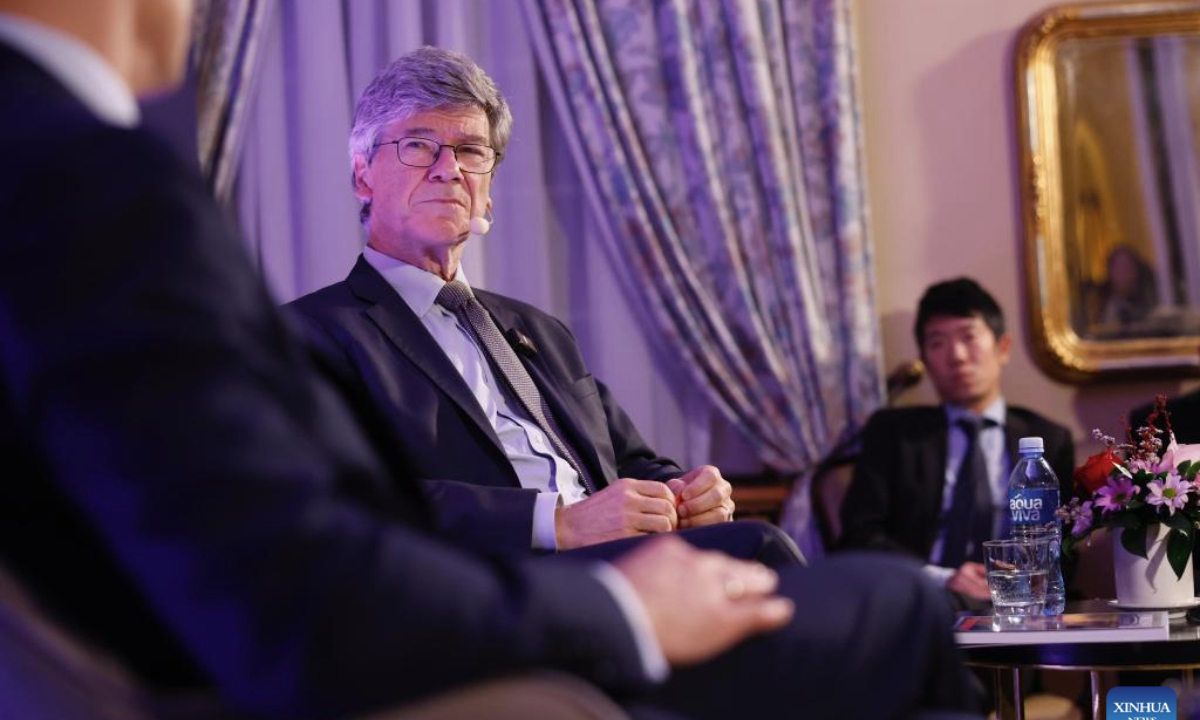 U.S. economist Jeffrey Sachs speaks during a discussion in Belgrade, Serbia, Dec. 16, 2025. The global economy is not a zero-sum game, and China