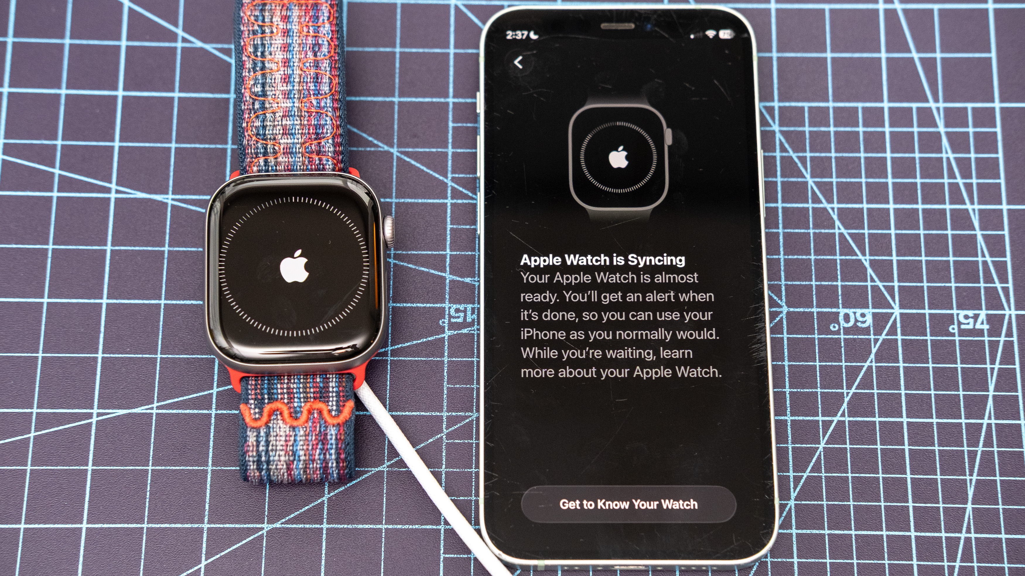 Apple Watch Series 11 close-up showing the setup and pairing process
