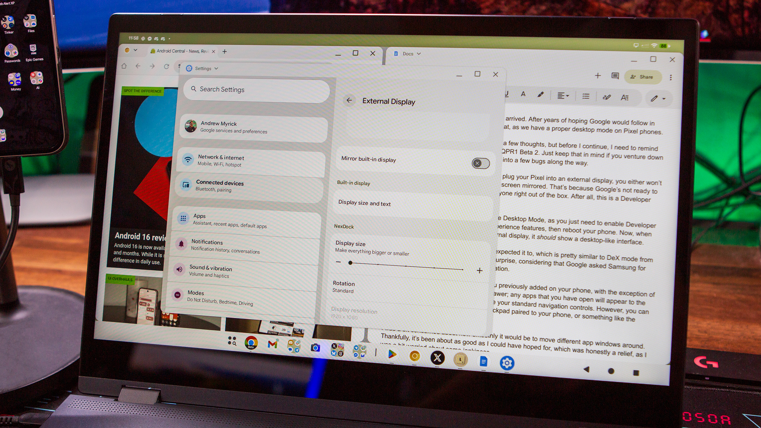 External Display settings in Desktop Mode