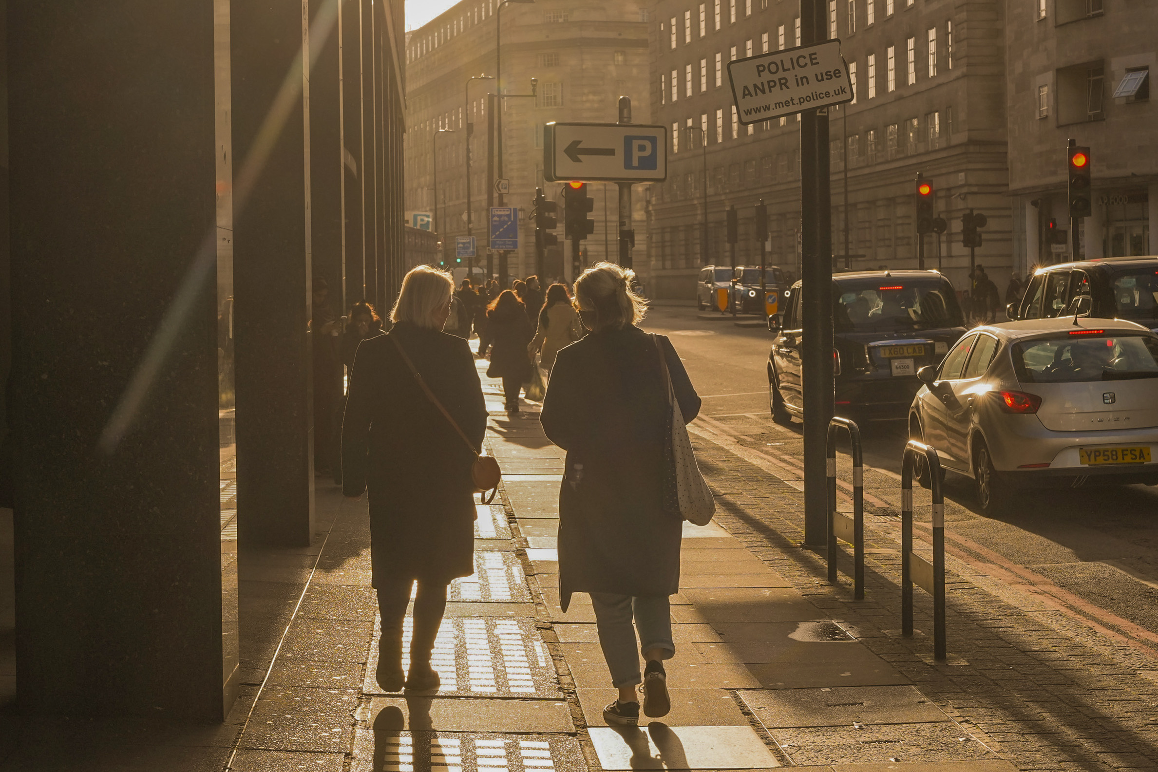 Images of a city street at sunset