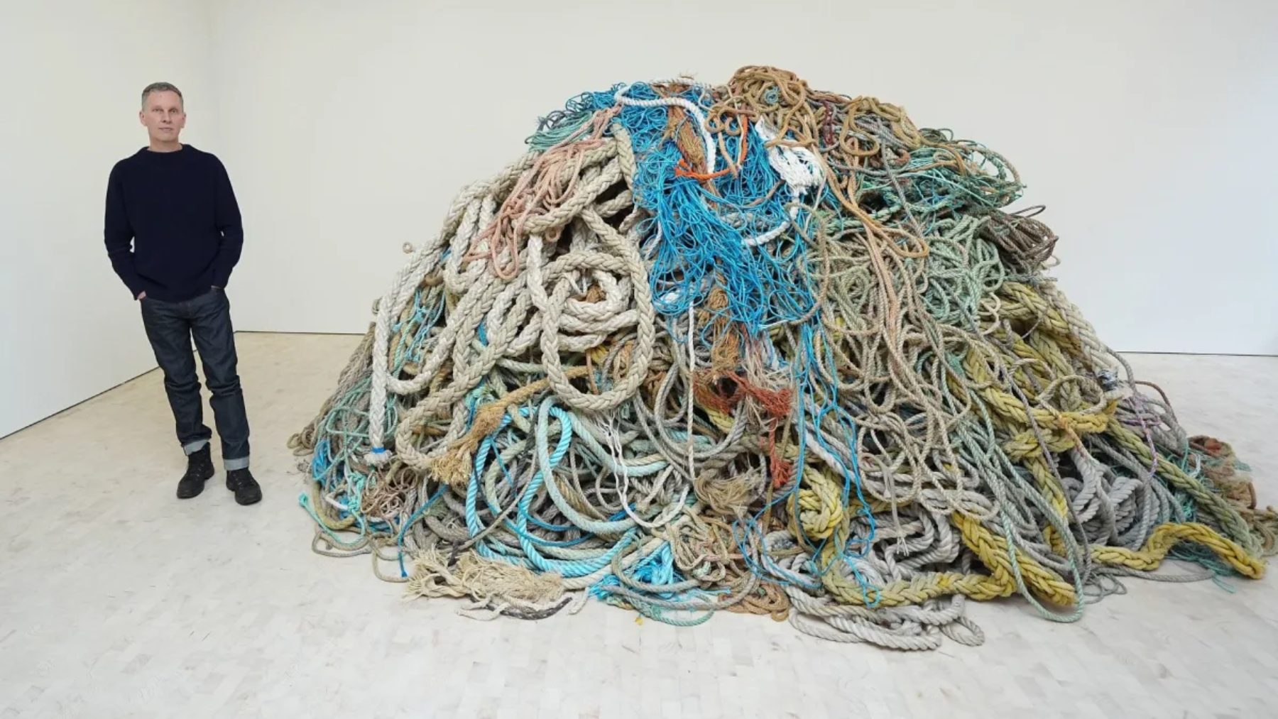 Absurd artist David Shrigley collects 10 tons of used rope... and now wants to sell it for a million pounds