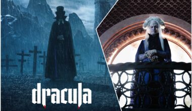 A dramatic movie poster for 'Send Help' featuring a distressed woman covered in blood, standing against a red tropical background adorned with palm trees. The poster highlights the film's intensity and themes of survival and horror.