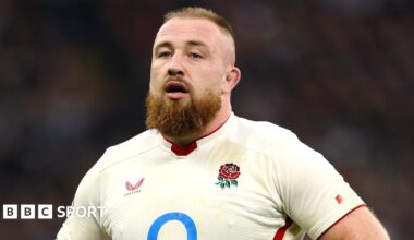 Henry Pollock, Joe Heyes and Tom Curry hold the trophy after England beat New Zealand in November
