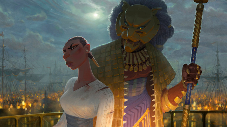 Winnie Harlow's Noni and Cress Williams' The Lion standing on a ship's deck on Eyes of Wakanda