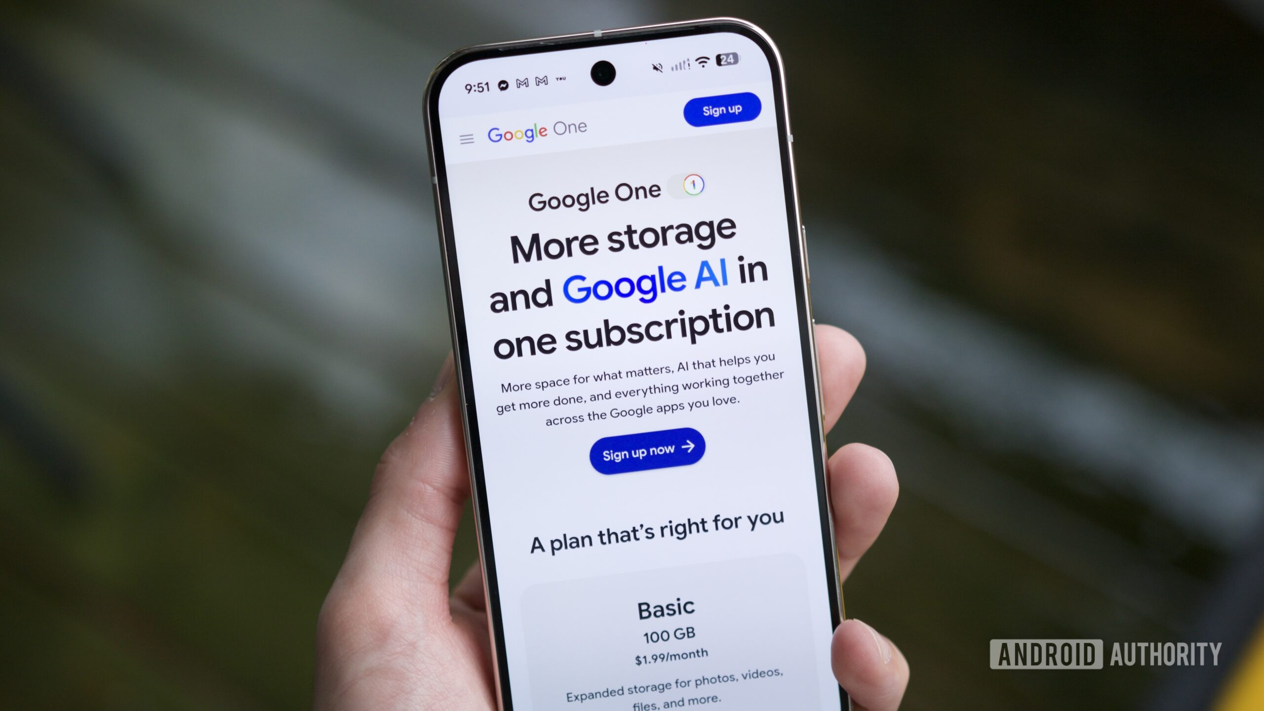 Google One website running on a Pixel phone.