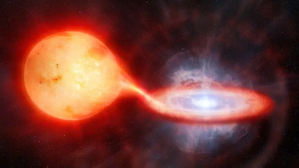 An illustration of a nova: an explosion that occurs when a white dwarf star siphons too much material from its larger stellar companion. (Image credit: International Gemini Observatory/NOIRLab/NSF/AURA/M. Garlick, M. Zamani)