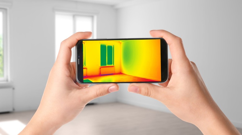 Person capturing thermal images using a phone