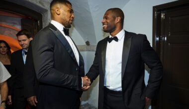 Anthony Joshua and Daniel Dubois meet during an event.