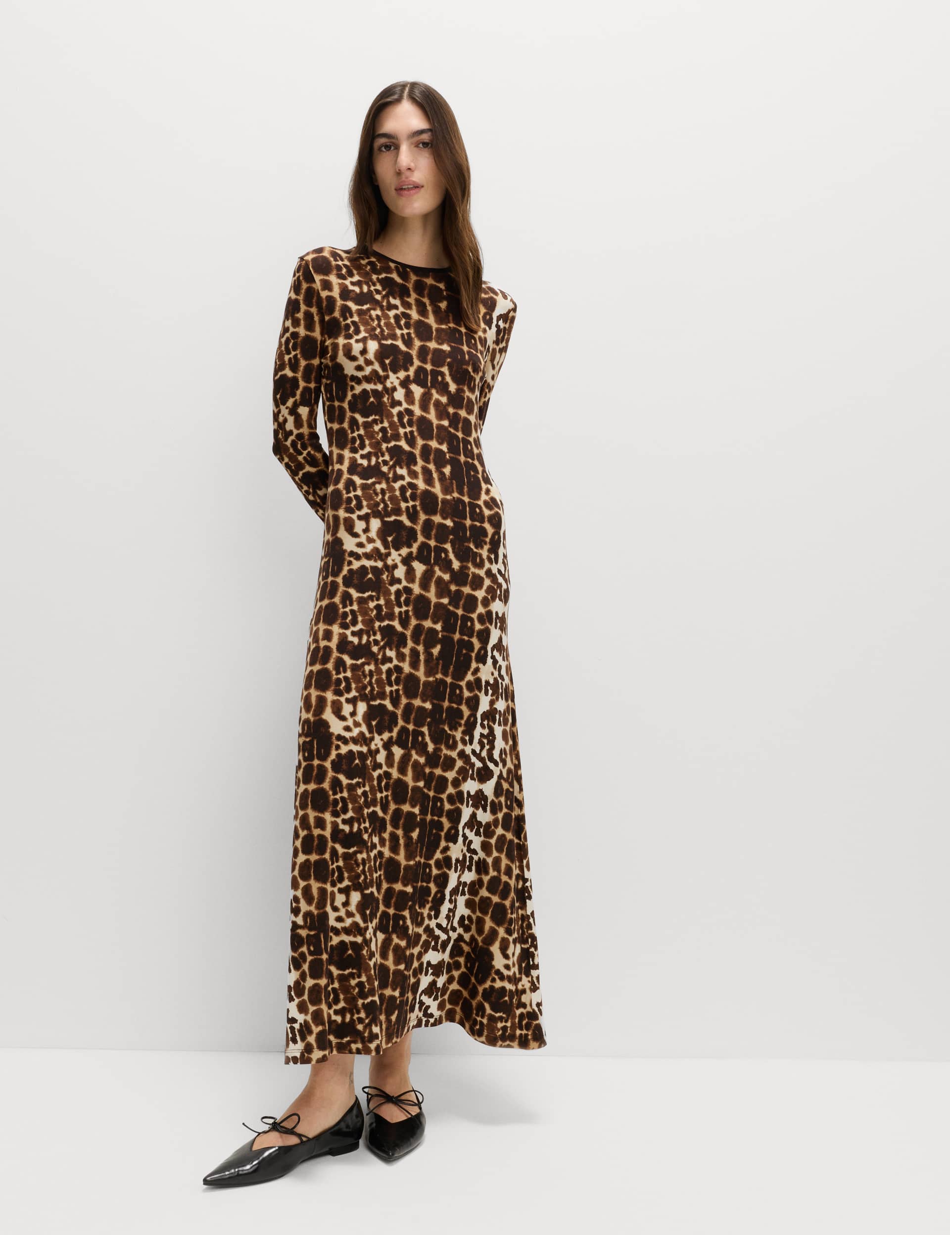 Jersey Animal Print Long Sleeve Maxi Dress