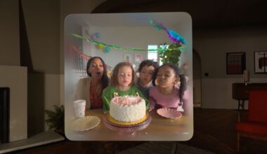 A spatial photo of children blowing out birthday candles taken on the Apple Vision Pro