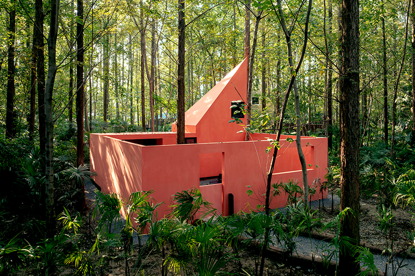 wiki world plants red timber cabin standing on stilts within chinese woodland