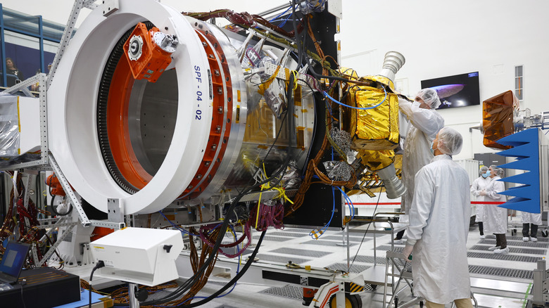 NASA-ISRO NISAR satellite being assembled in a lab