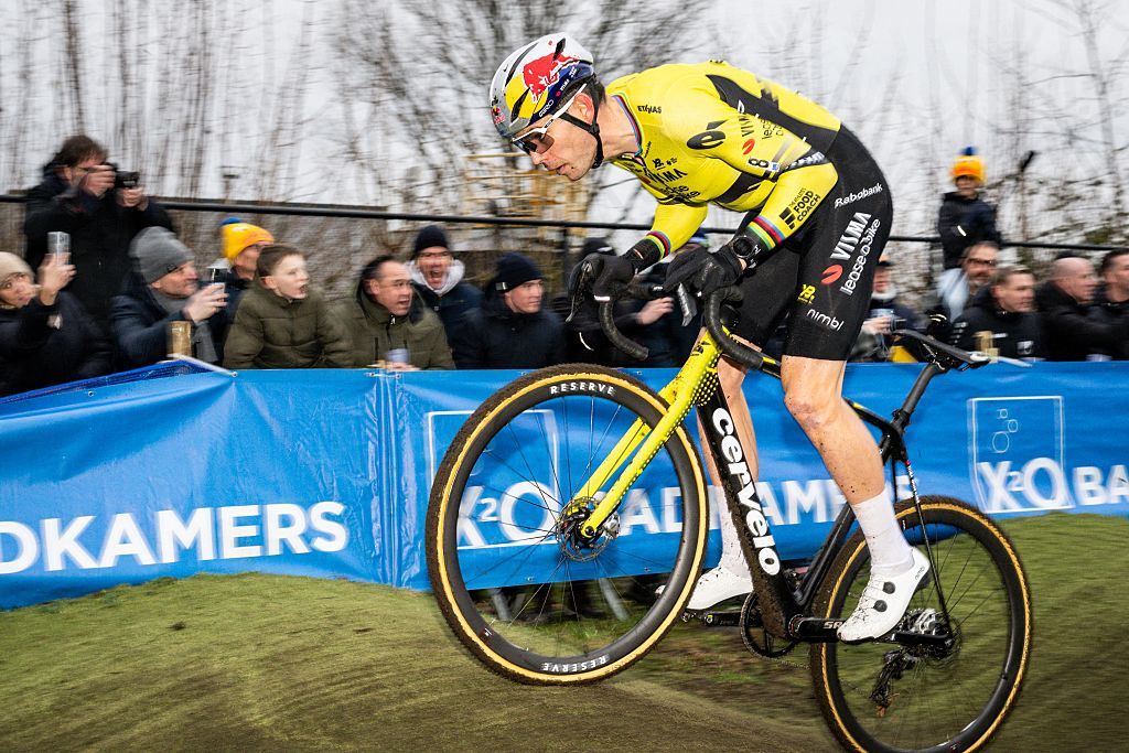 Belgian Wout van Aert pictured in action during the men's elite race of the Azencross, the fifth stage in the DVV Trofee (out of eight), Monday 29 December 2025, in Loenhout. BELGA PHOTO DAVID PINTENS (Photo by DAVID PINTENS / BELGA MAG / Belga via AFP)