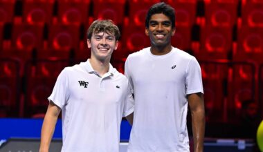 Charlie Robertson and Nishesh Basavareddy practise at the Next Gen ATP Finals in Jeddah.
