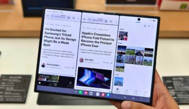 Samsung Galaxy Z TriFold running three apps side by side.
