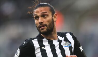 Andy Carroll pictured playing for Newcastle United in 2021. Pic: AP