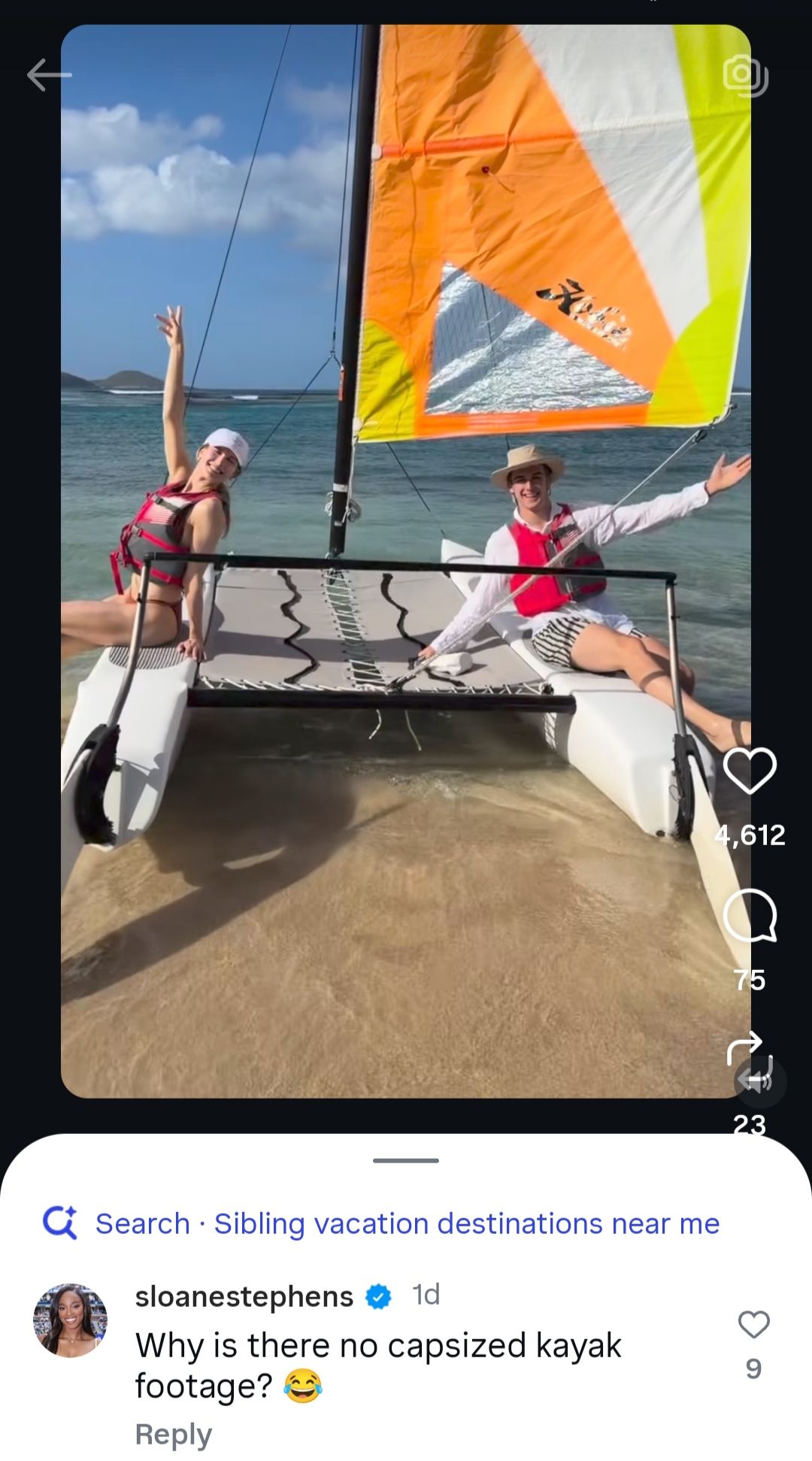 Screen grab of Sloane Stephens' comment