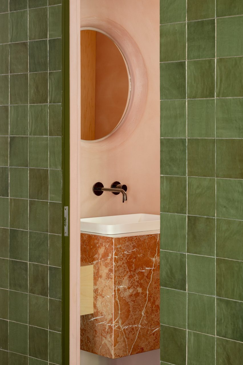 View into bathroom of Tabula Studio office