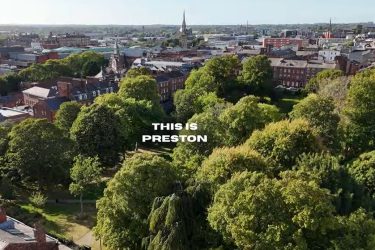An aerial view of Winckley Square in the Lancashire Day video